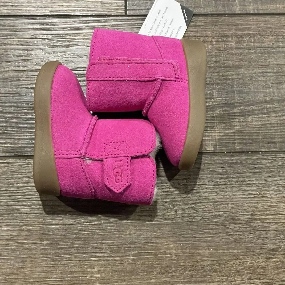 UGG I KEELAN Boot Infant 0/1 Pink Suede Shoes Fur Lined Winter Boots NEW